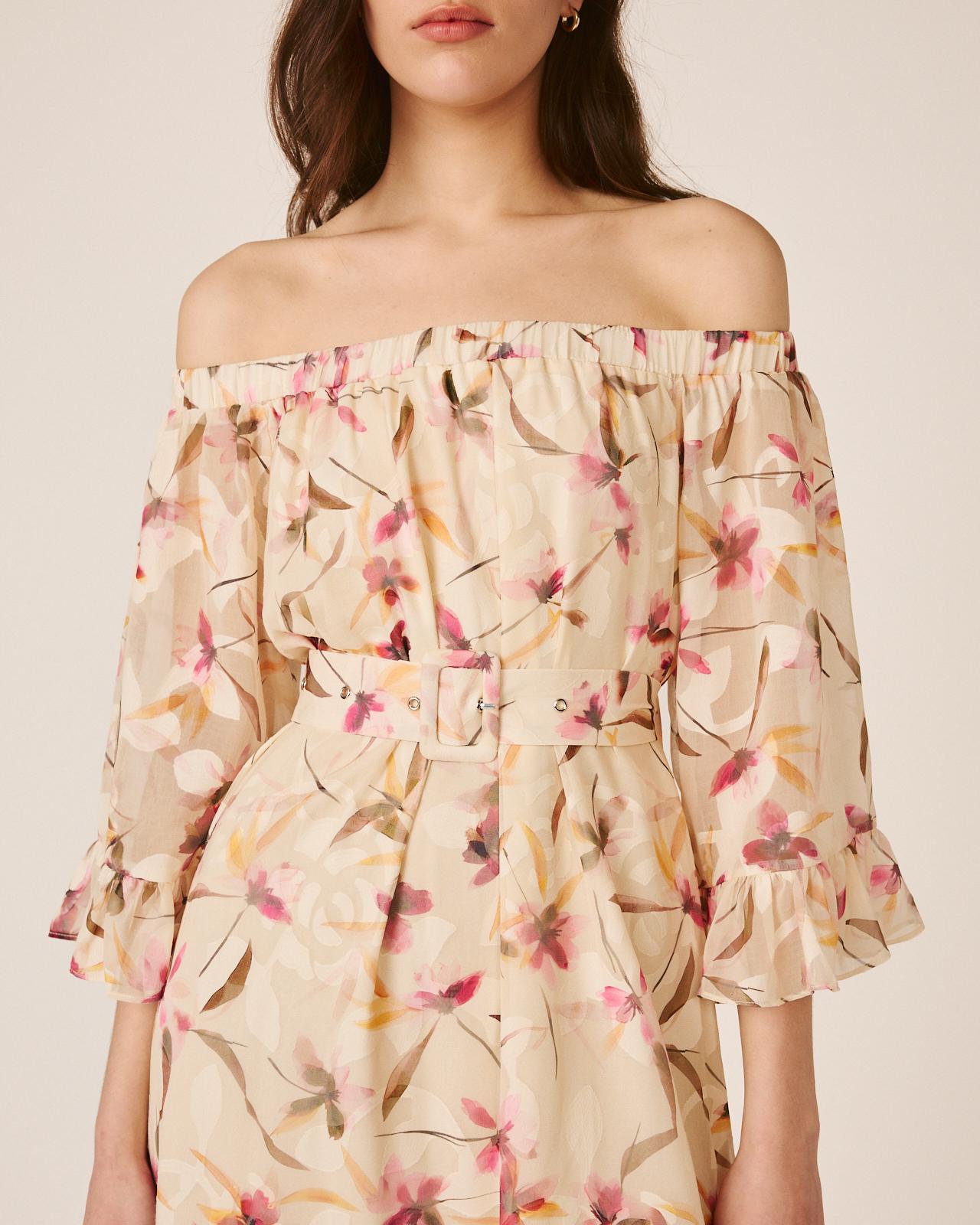 VESTIDO MÉDIO COM MANGAS FOLHADAS