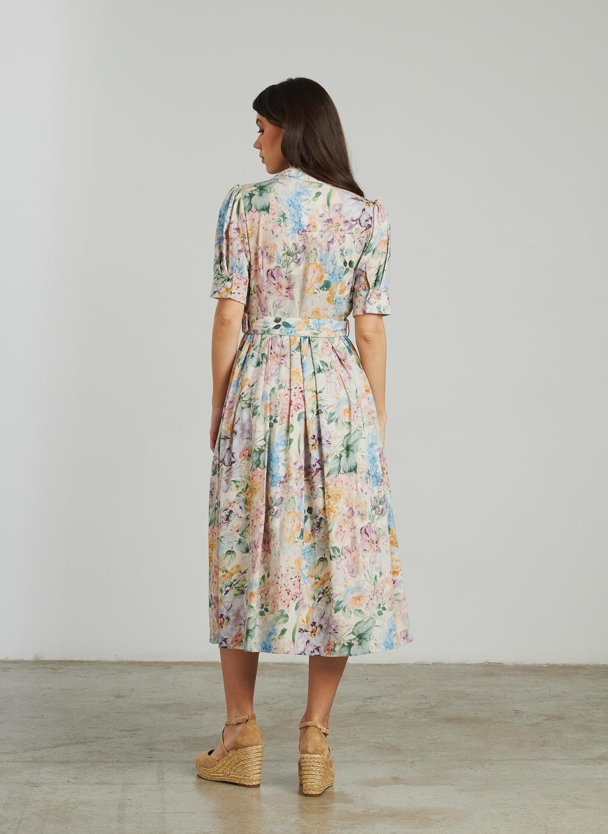 VESTIDO MIDI BORDADO CINTURÓN