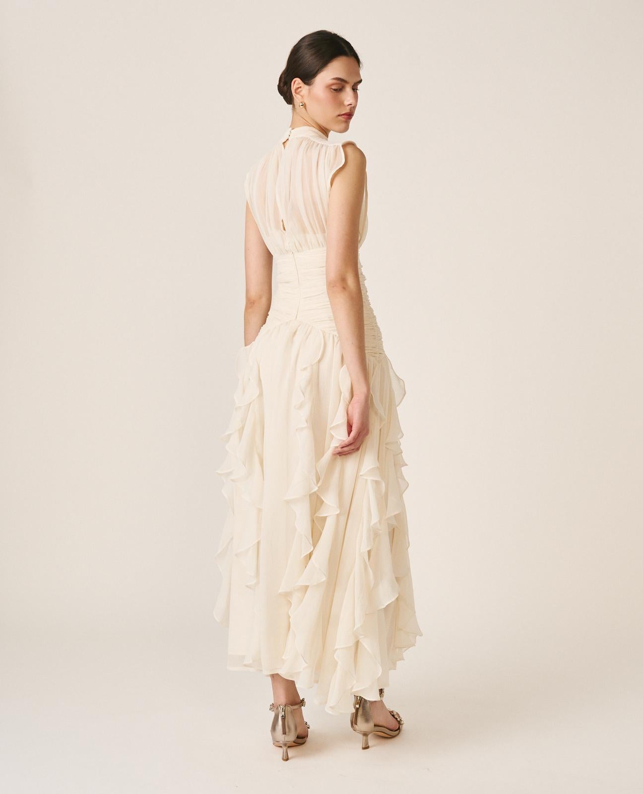 VESTIDO LONGO COM VOLANTES