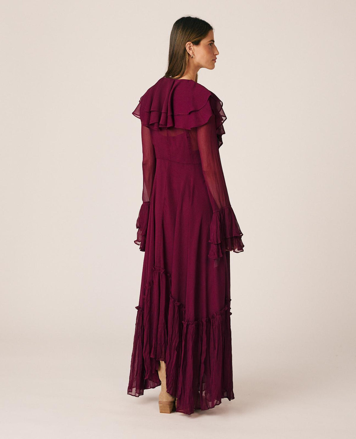 VESTIDO LARGO GASA CON VOLANTES