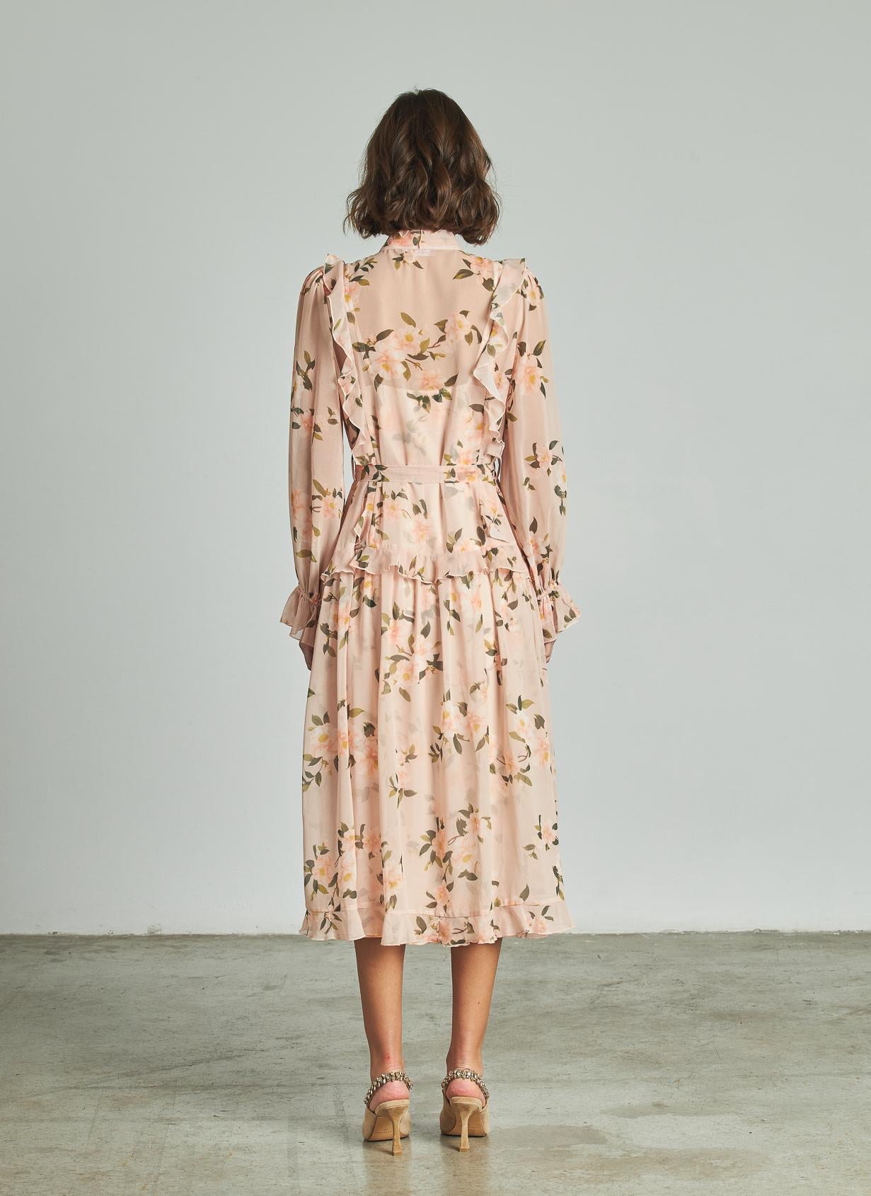 VESTIDO MIDI VOLANTES CINTURÓN