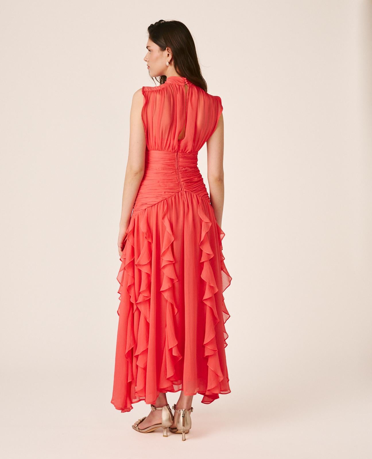 VESTIDO LONGO COM VOLANTES