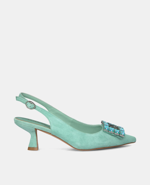 SQUARE HEELED SHOE WITH SQUARE ORNAMENT