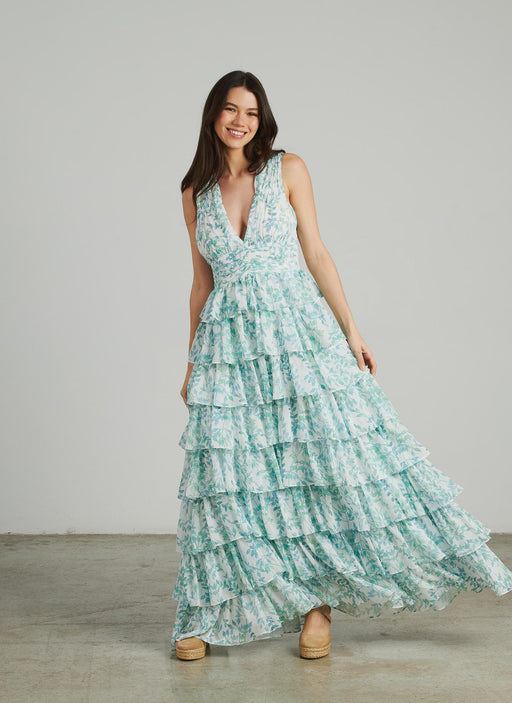 VESTIDO LARGO TIRANTES VOLANTES