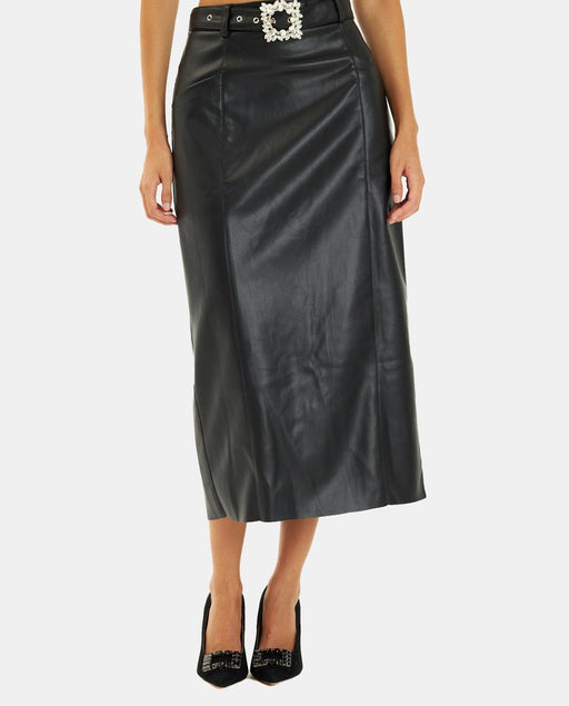 LEATHER EFFECT MIDI SKIRT