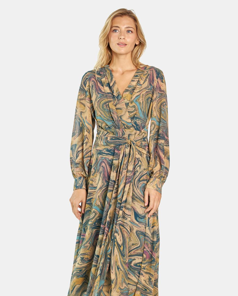 PRINTED KNOT MIDI DRESS