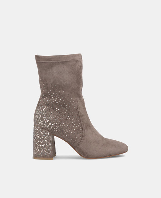 BLOCK HEEL ANKLE BOOT WITH RHINESTONES