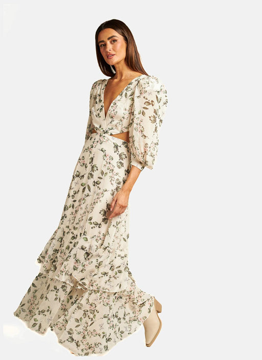 LONG FLORAL CUTOUT DRESS