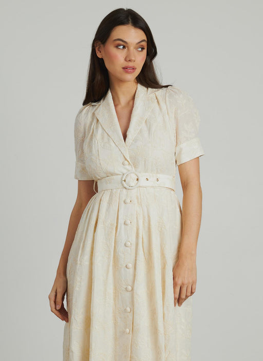 VESTIDO MIDI BORDADO CINTURÓN
