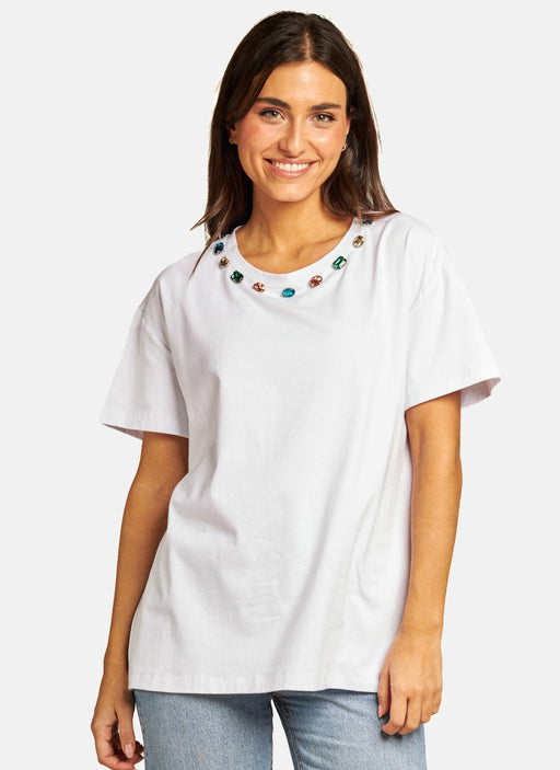 NECK T-SHIRT WITH RHINESTONES