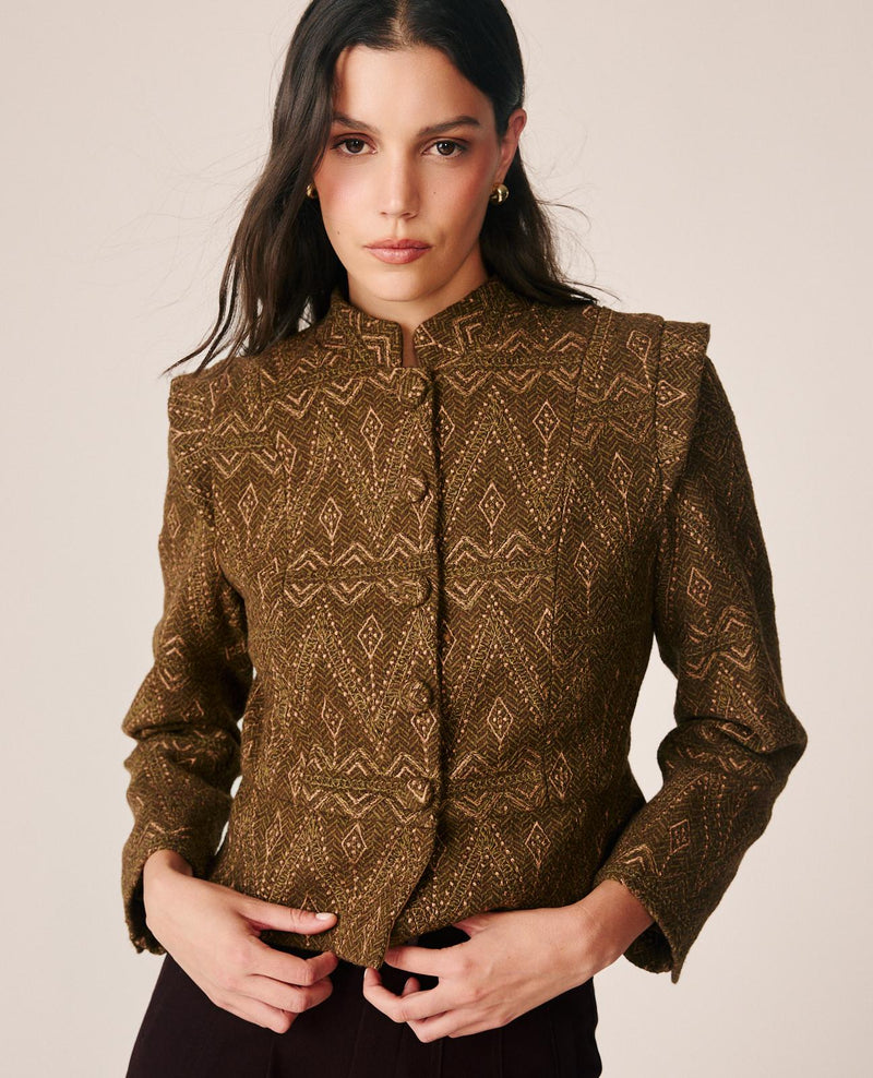 CHAQUETA JACQUARD ESTAMPADO GEOMÉTRICO