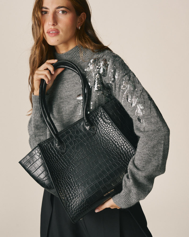 SNAKE-PRINT LEATHER TOTE BAG