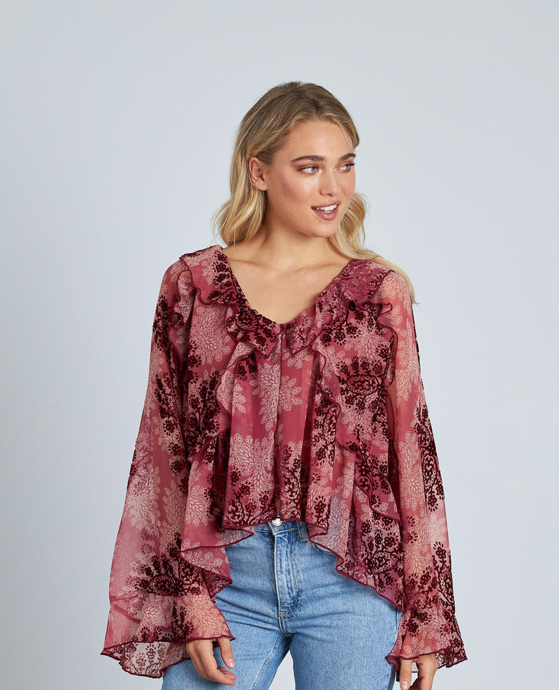 BLUSA VOLANTES ESTAMPADA