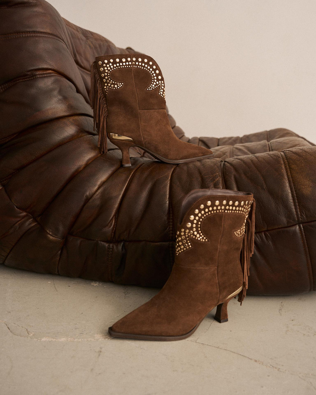 STIVALETTO COWBOY IN CAMPASTRIA CON FRANGE