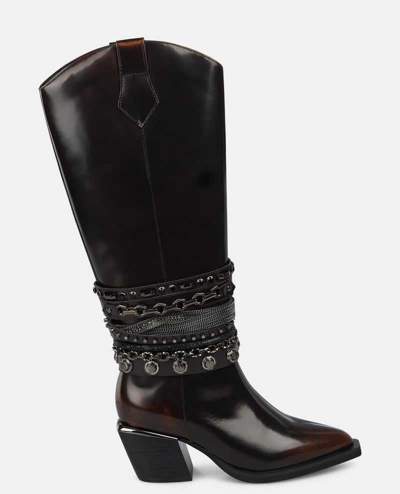 BOTA TACÓN CAÑA ABALORIOS