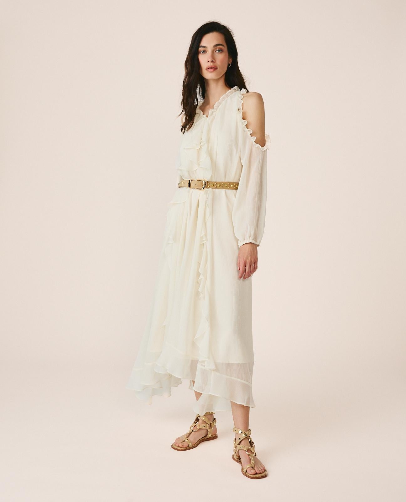 FLOWY MIDI DRESS WITH RUFFLES