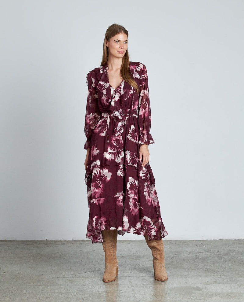 VESTIDO ESTAMPADO VOLANTES CINTURÓN