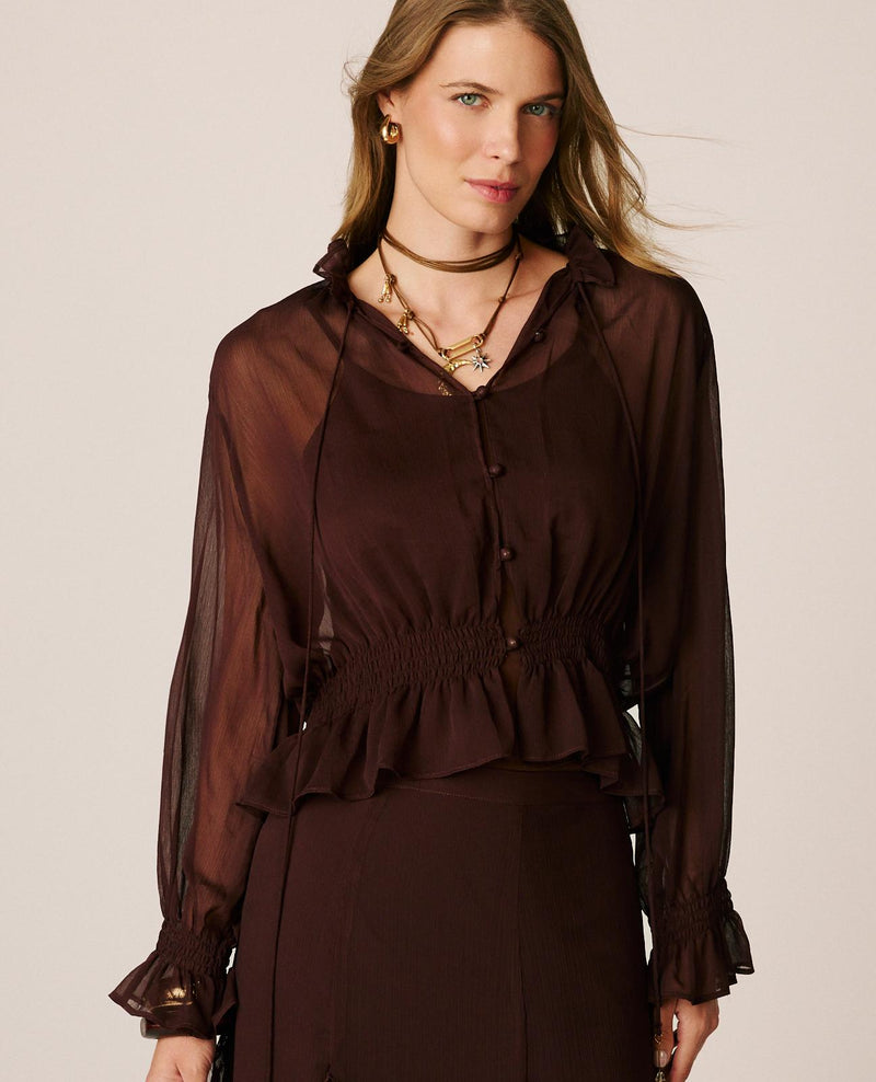 SEMI-TRANSPARENT RUFFLED BLOUSE