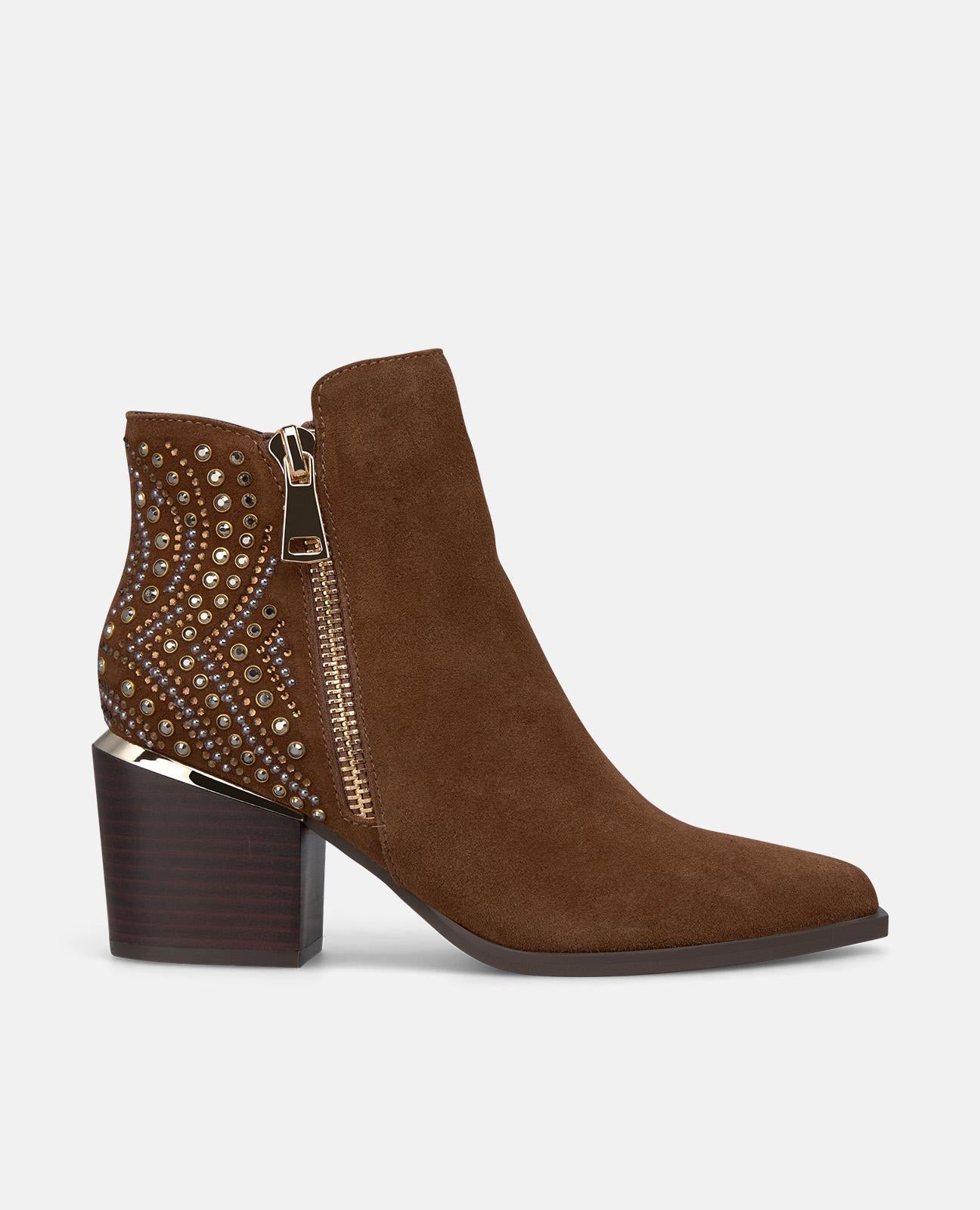 BOTTINES À TALON CLOUTÉ AVEC STRASS