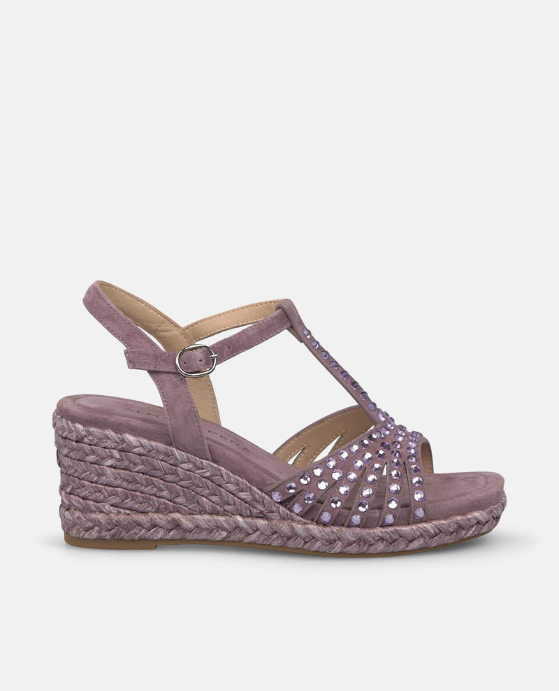 SANDALIA CUÑA REJILLA EN PEDRERIA