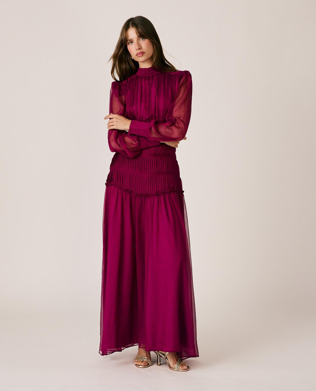 VESTIDO LARGO GASA PLISADO