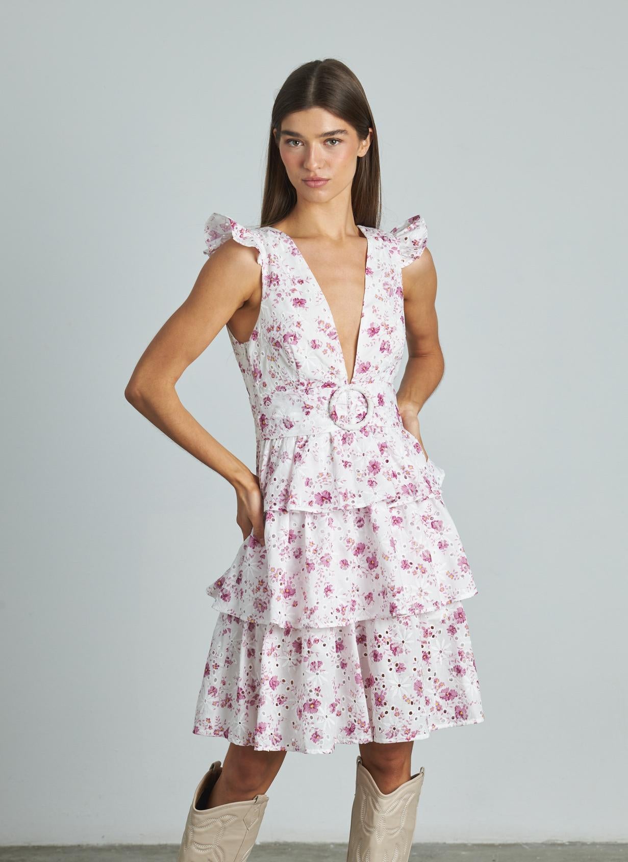DRESS WITH OPENWORK RUFFLES
