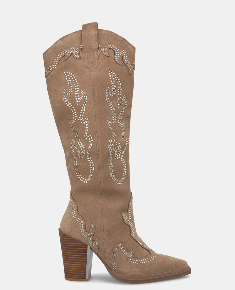 STIEFELETTE MIT SPITZER ZEHE UND GLITZERABSATZ