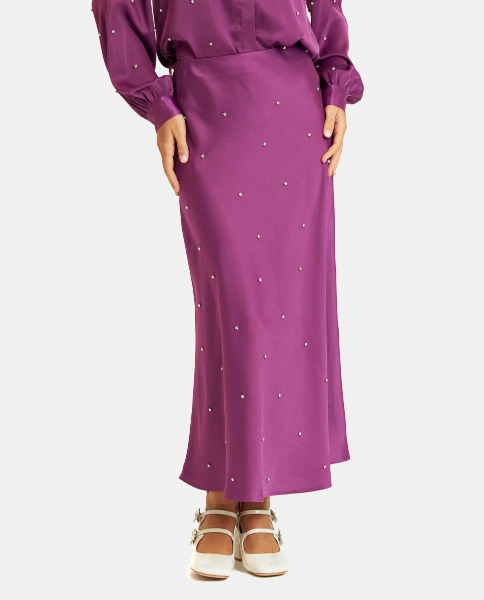 JUPE LONGUE EN SATIN AVEC STRASS