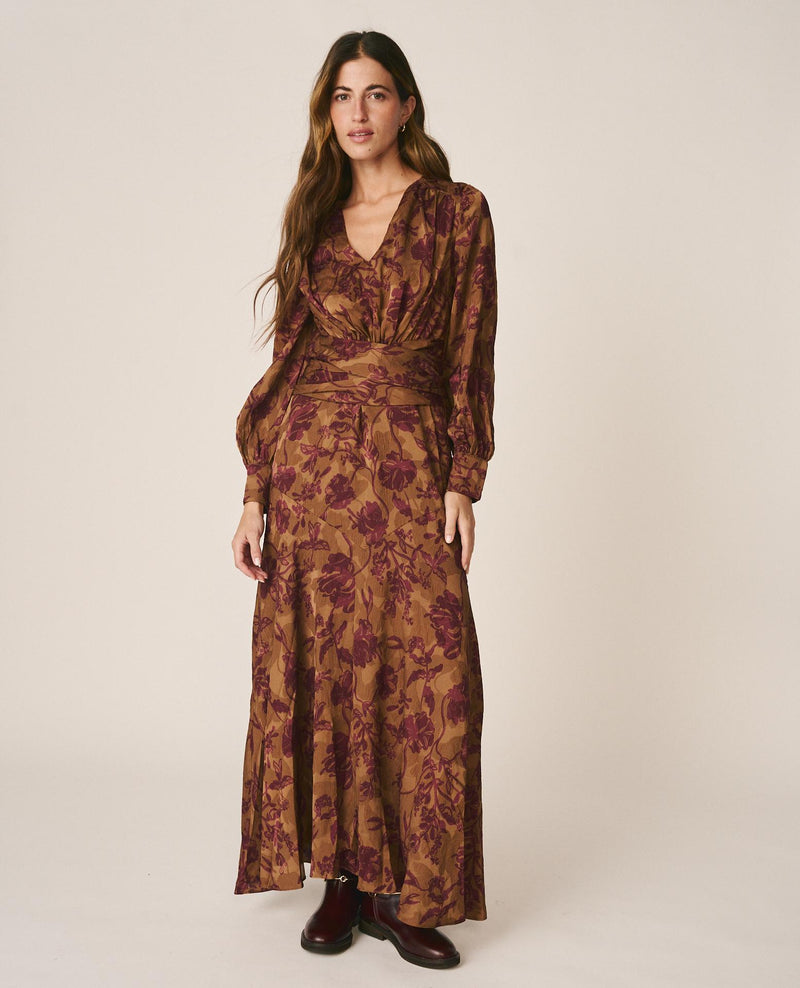 VESTIDO LONGO JACQUARD FLORAL