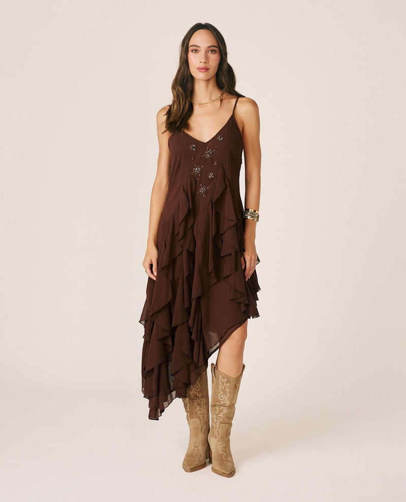 VESTIDO MIDI CON VOLANTES