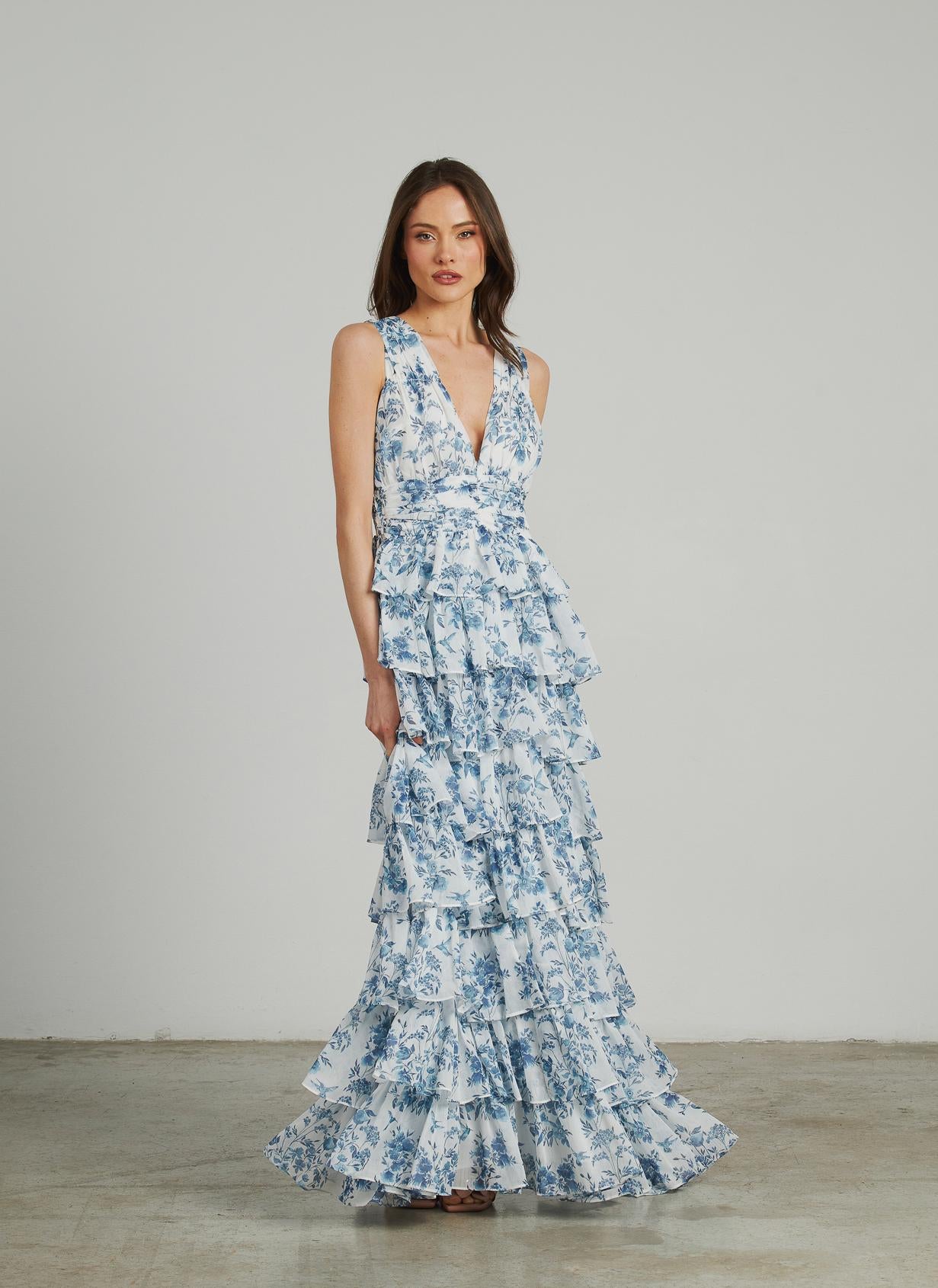 LONG DRESS WITH RUFFLED STRAPS