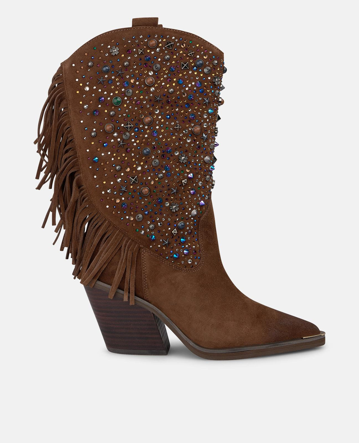 Suede Cowboy Boots with Rhinestones and Fringe