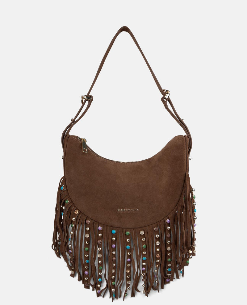 BOLSO MEDIA LUNA PIEL CON FLECOS