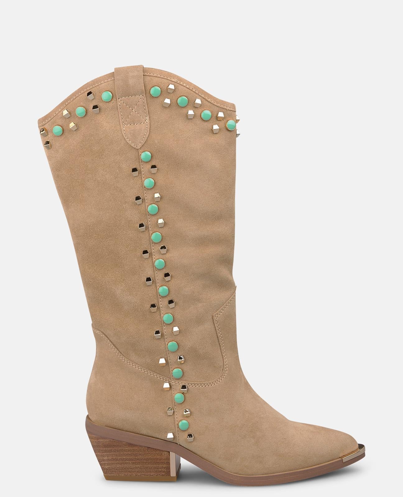 BOTA COWBOY DE ANTE CON TACHAS Y PEDRERÍA