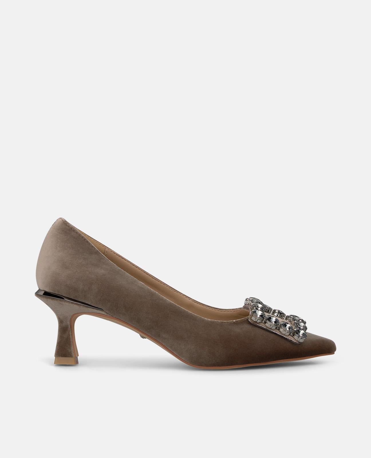 ZAPATO TACÓN TERCIOPELO CON ADORNO