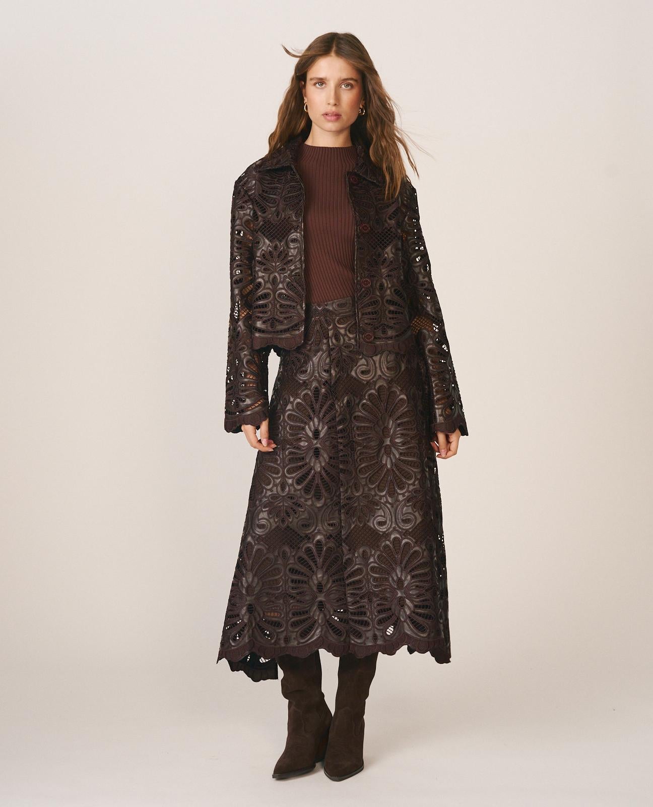 FALDA MIDI POLIPIEL CALADA