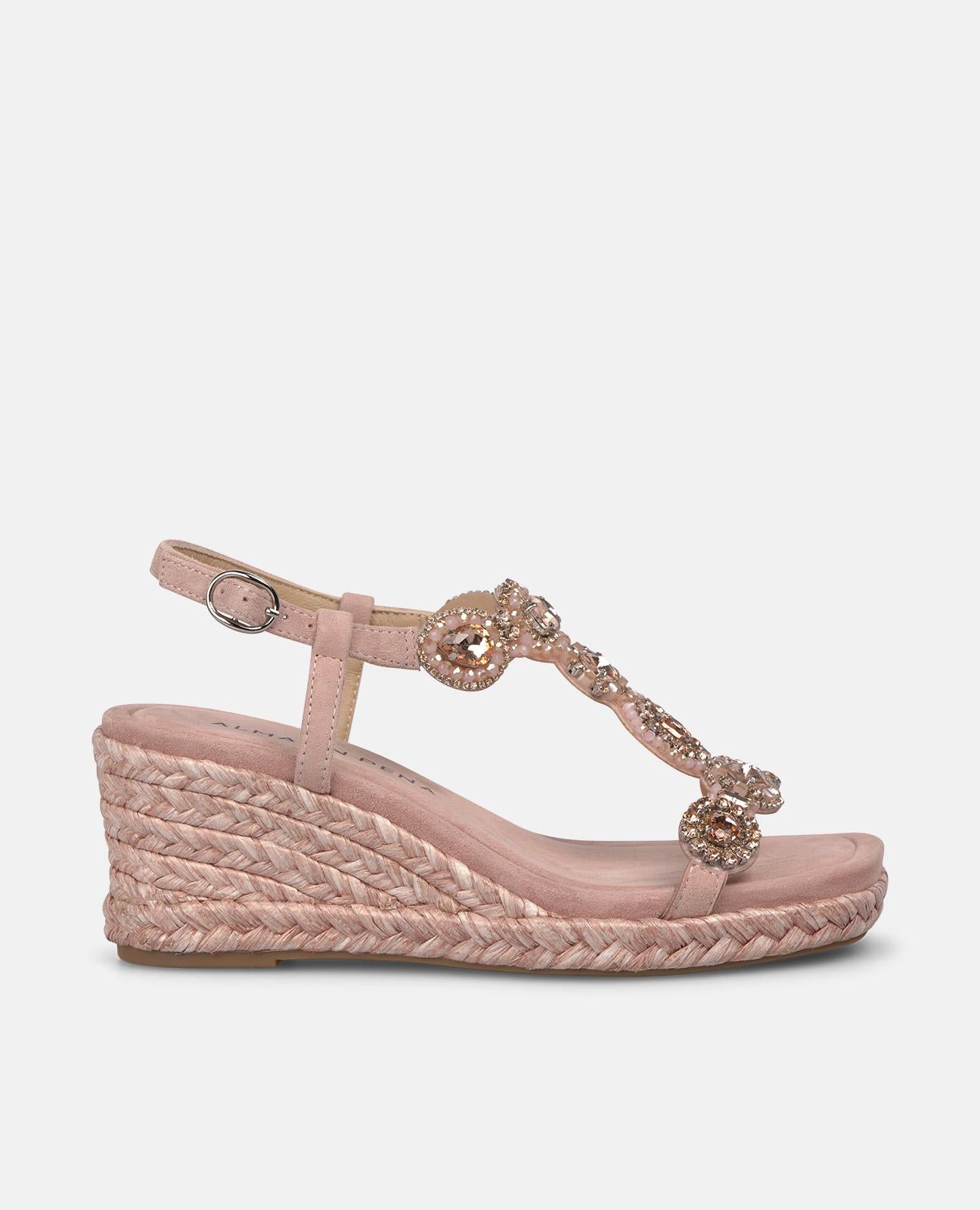 SANDALIA CUÑA PEDRERIA CIRCULAR EN T