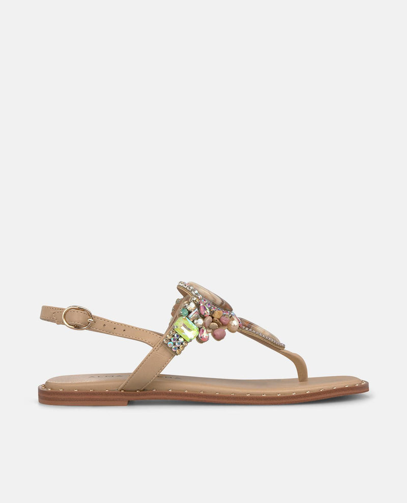 SANDALIA PLANA PEDRERÍA DEDO