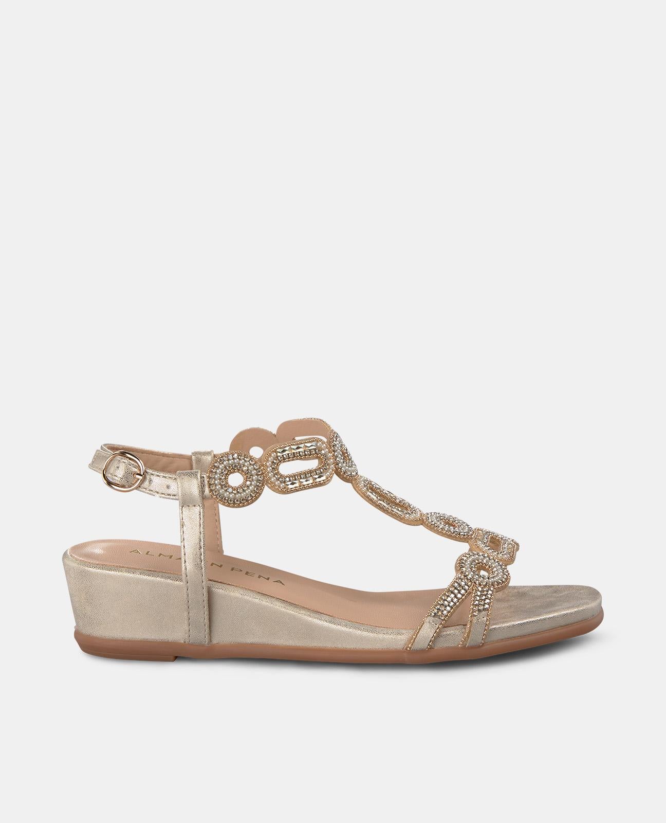 LOW WEDGE SANDAL WITH RHINESTONES