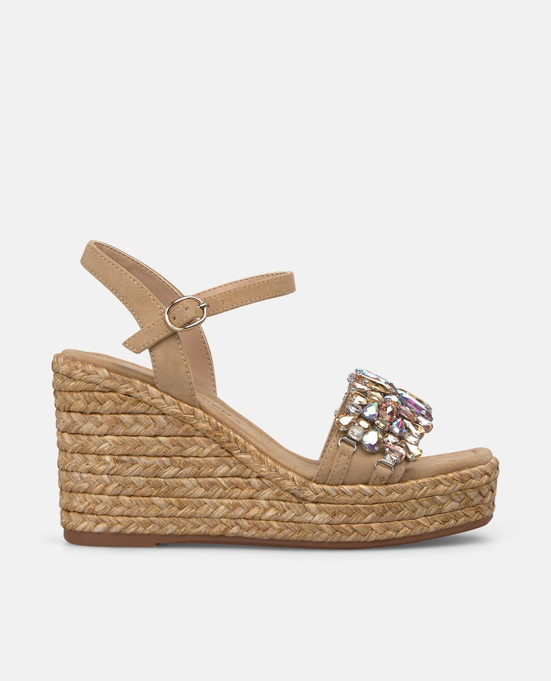 Platform Espadrille Sandals with Floral Rhinestones