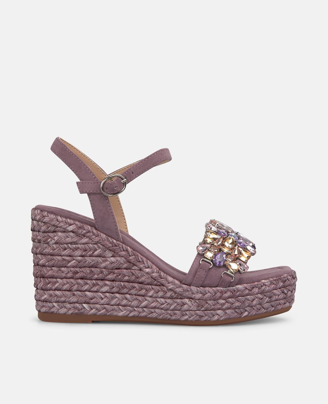 Platform Espadrille Sandals with Floral Rhinestones