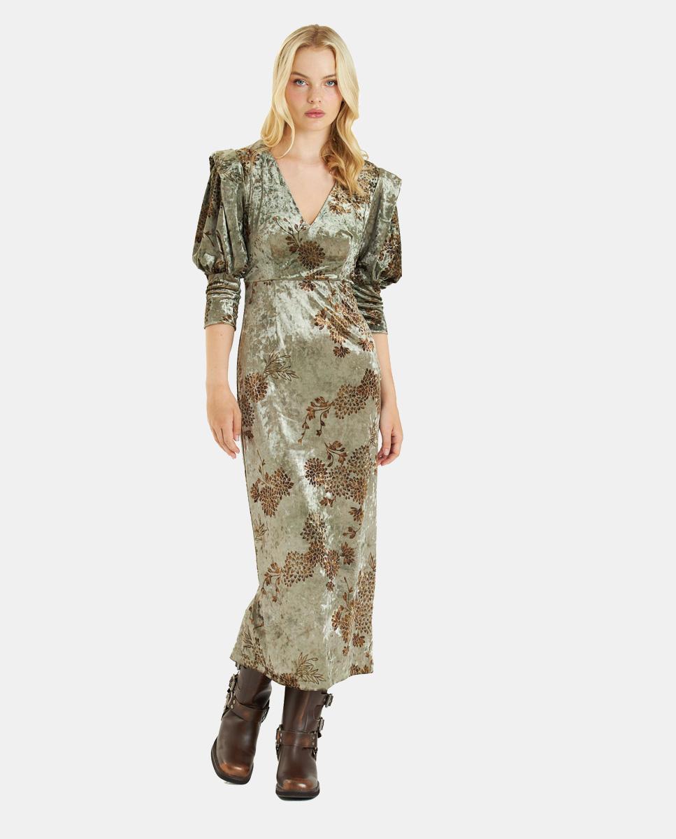 VESTIDO DE VELUDO COM MANGAS BUFANTES