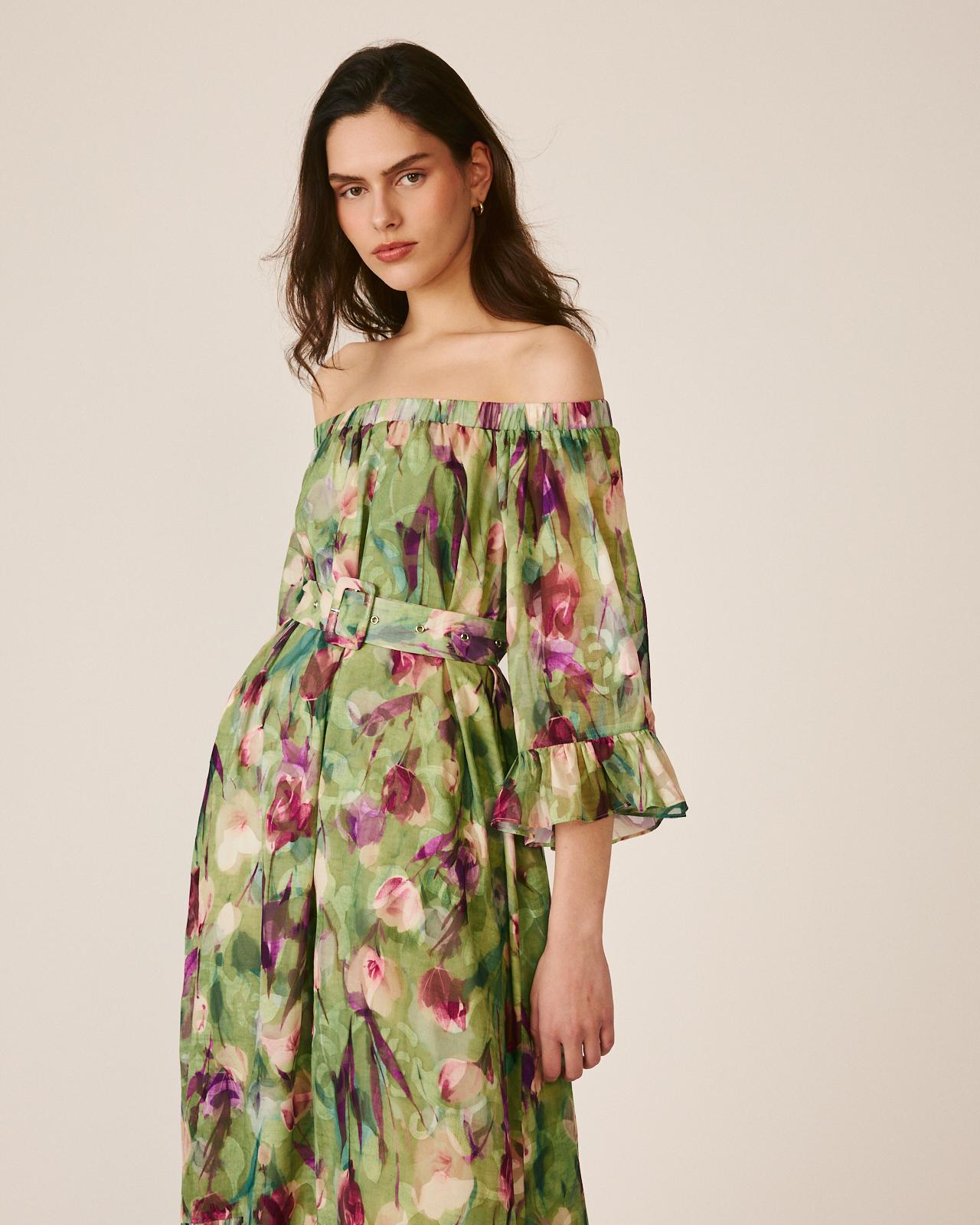 VESTIDO MÉDIO COM MANGAS FOLHADAS