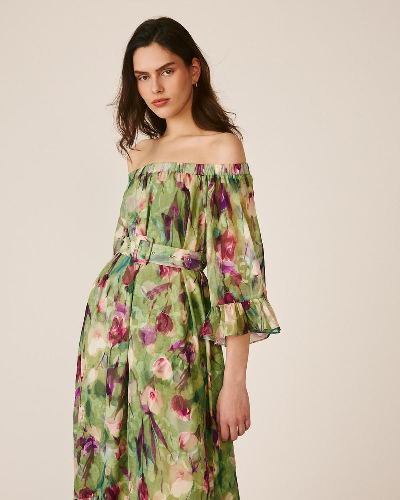 VESTIDO MÉDIO COM MANGAS FOLHADAS