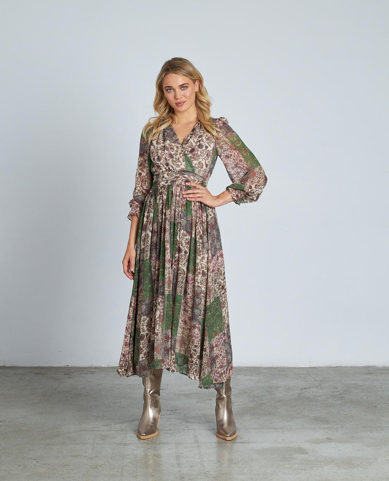 VESTIDO ESTAMPADO MANGA ABULLONADA