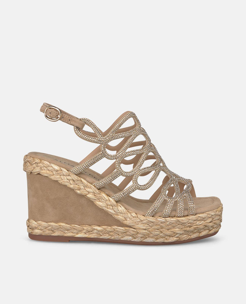 WEDGE WITH ENTANGLED STRIPS WITH RHINESTONES