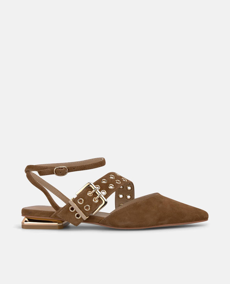 Nappa Leather Flat Shoes with Ankle Strap