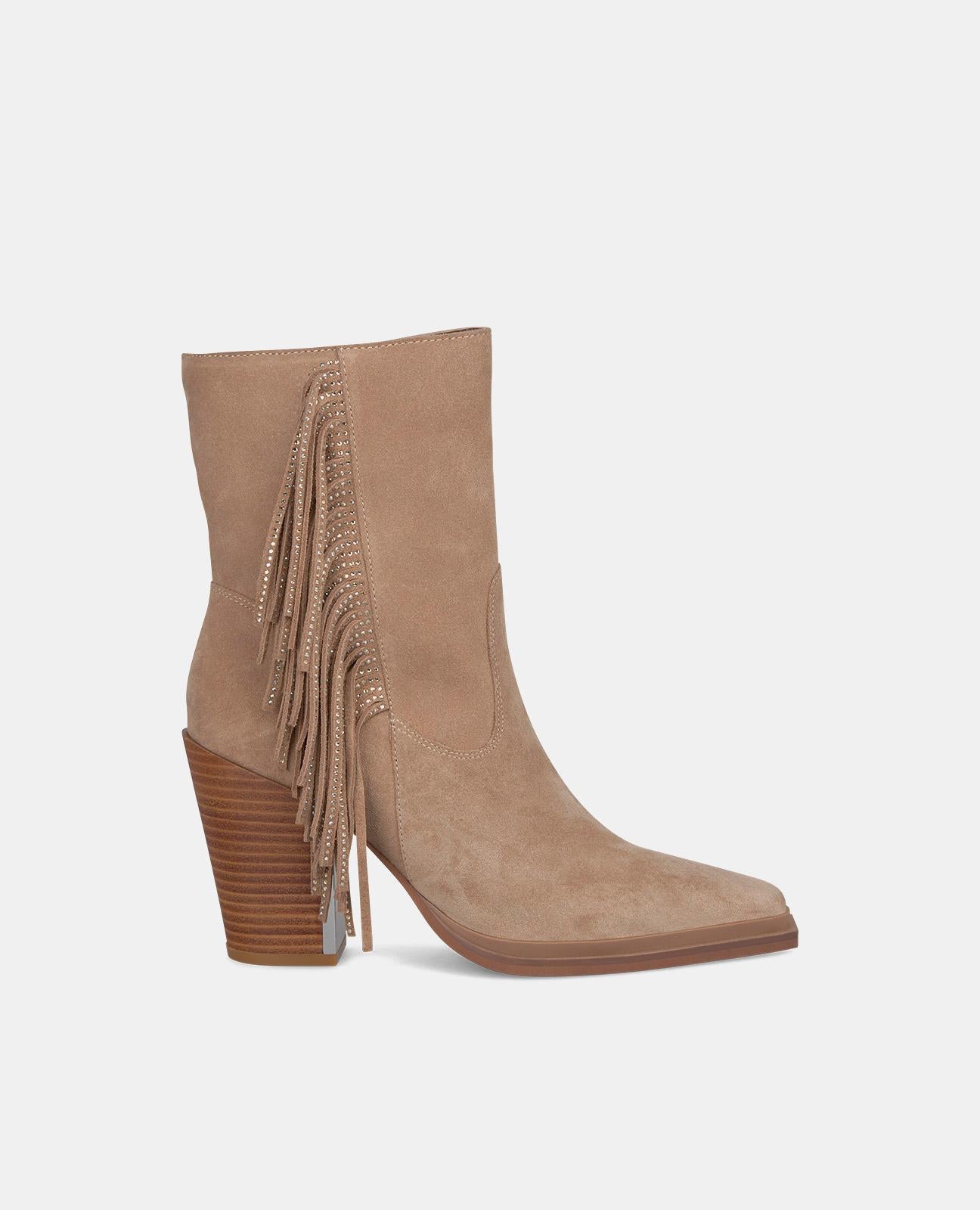 HÄNGE-STIEFELETTE MIT FRANSEN