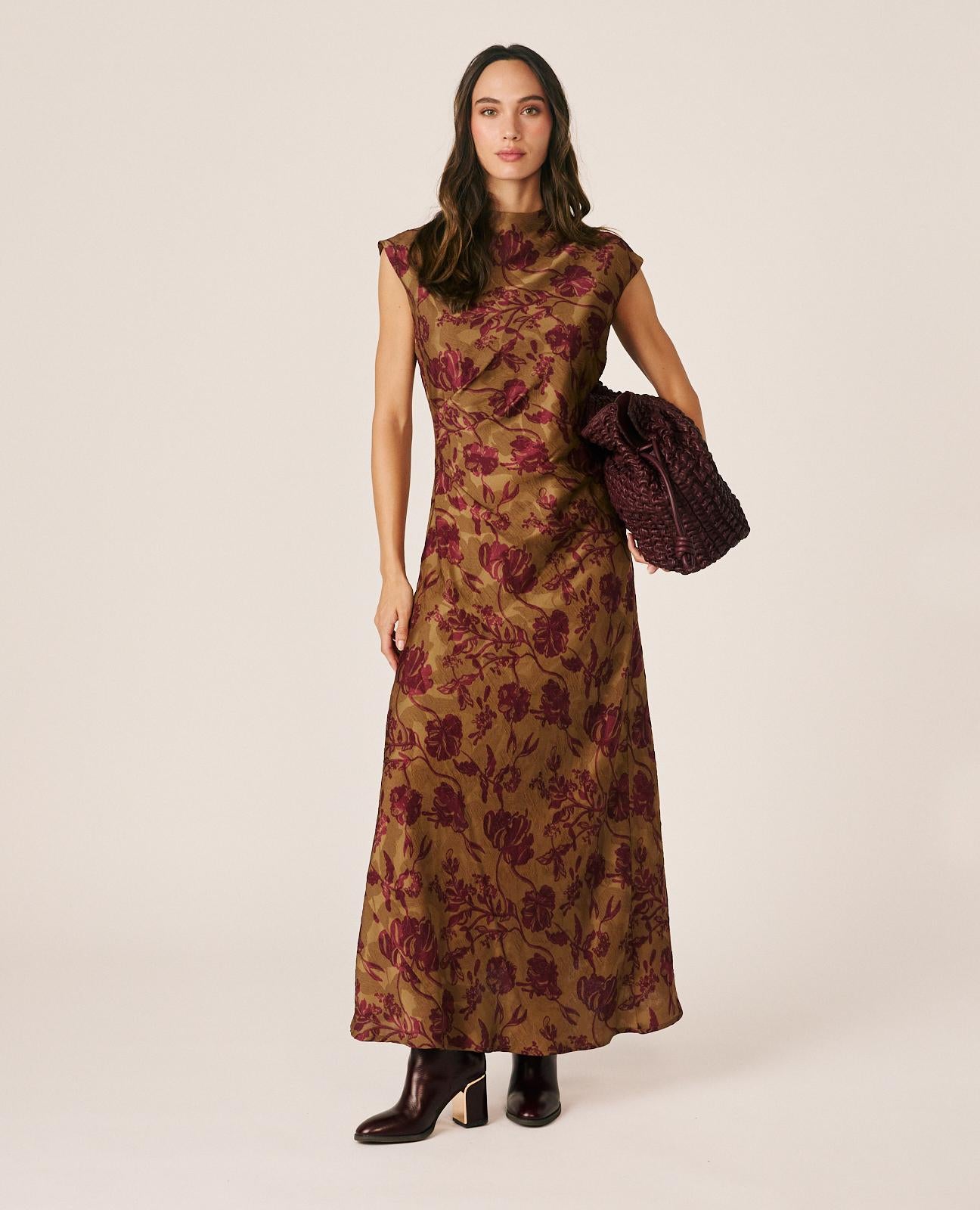VESTIDO LARGO JACQUARD FLORAL