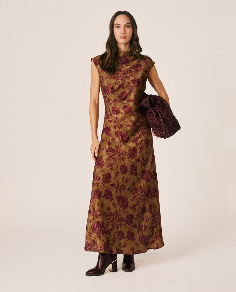 VESTIDO LARGO JACQUARD FLORAL